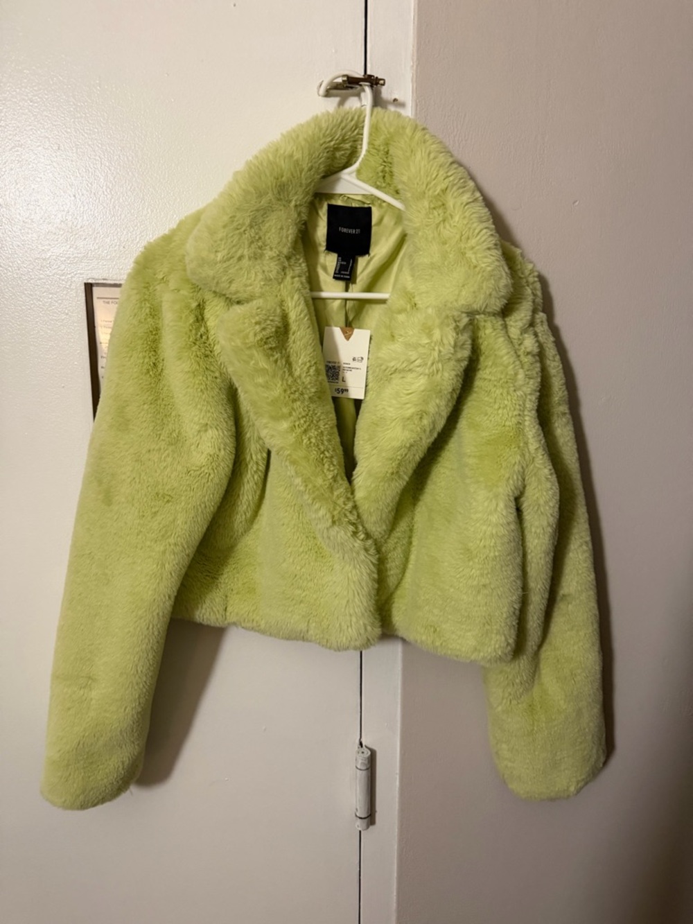 Forever 21 Lime Green Faux Fur Cropped Jacket